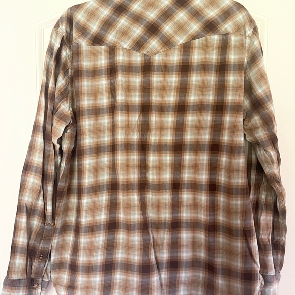 Lucky Brand Men's Brown Plaid Shirt with Pearl snaps - Picture 7 of 12